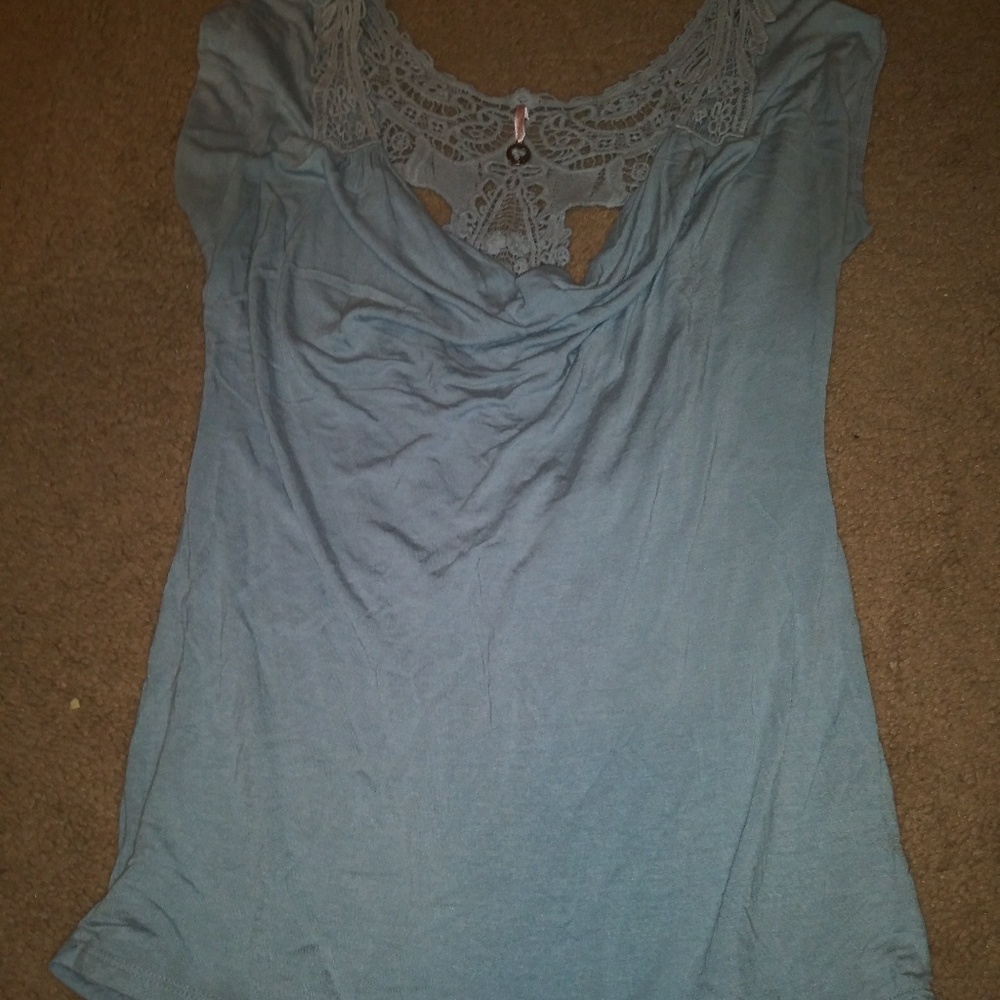 Womens cowl neck faux lace back blouse